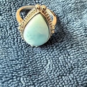 High Quality Larimar and Sterling Silver Teardrop Ring